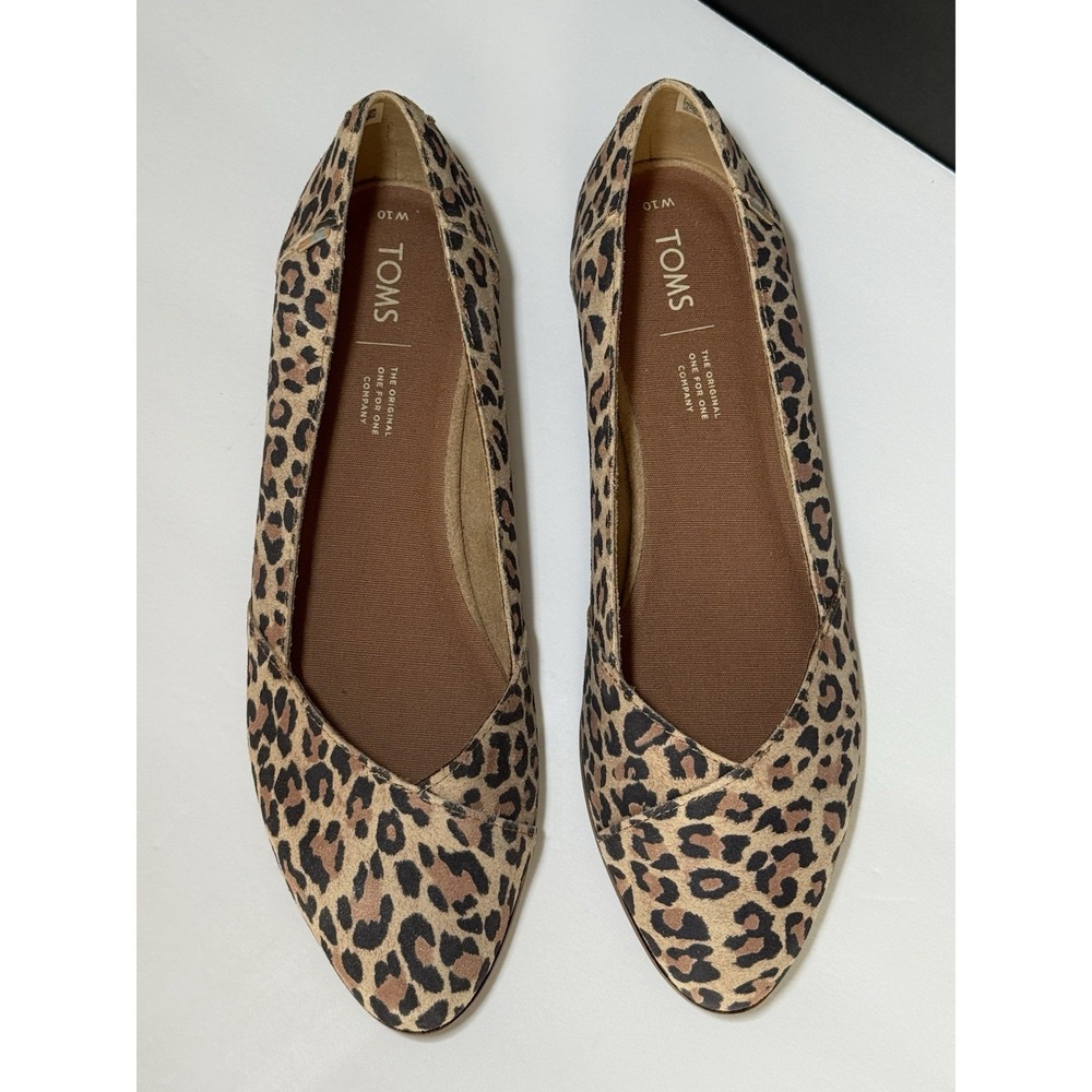 TOMS Julie Leopard Print Suede Flats Womens 10 Desert Tan NEW Detached Tag